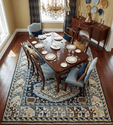 Custom Made Hand Knotted Blue, Ivory and Olive Traditional Oriental wool Area Rug