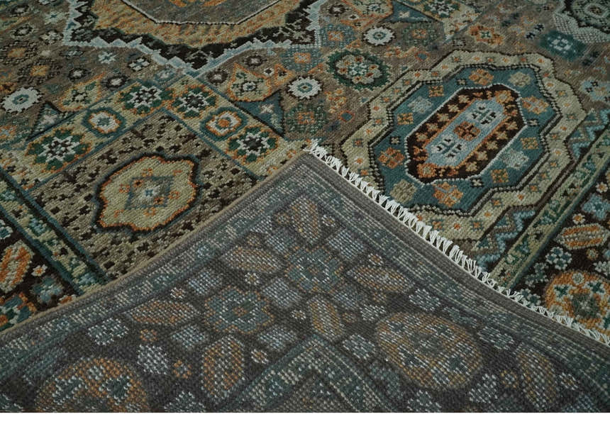 Custom Made Hand Knotted Brown, Black and Silver Traditional Wool Rug