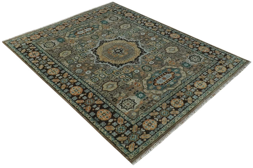 Custom Made Hand Knotted Brown, Black and Silver Traditional Wool Rug
