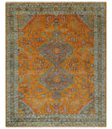 Custom Made Hand Knotted Carrot Red and Silver Oriental Traditional Wool Area Rug