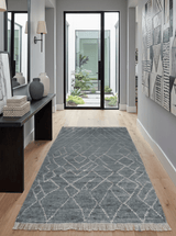 Custom Made Hand Knotted Charcoal and Ivory Moroccan Trellis Rug