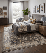 Custom Made Hand Knotted Dark Gray and Beige Traditional Wool Rug