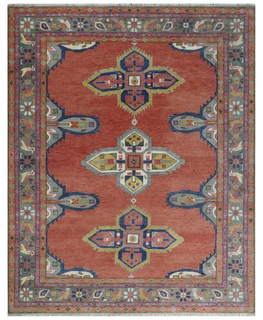 Custom Made Hand Knotted Dark Peach and Silver Traditional Wool Rug