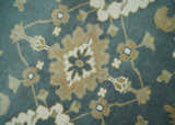 Custom Made Hand Knotted Dark Teal, Ivory and Beige Traditional Multi Size Oushak Wool Rug