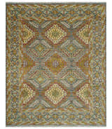 Custom Made Hand Knotted Gold and Gray Multi Size Oriental Traditional Wool Area Rug