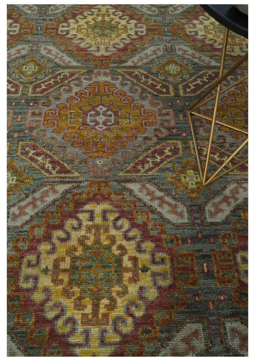 Custom Made Hand Knotted Gold and Gray Multi Size Oriental Traditional Wool Area Rug