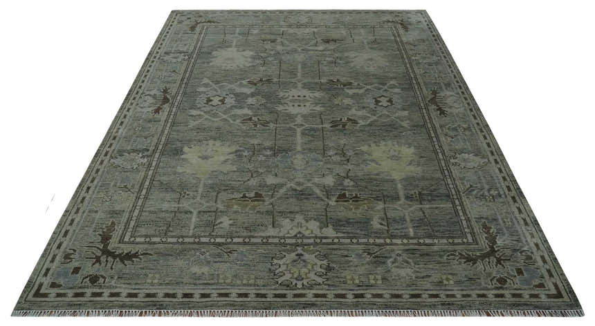 Custom Made Hand Knotted Gray and Brown Oriental Oushak Multi Size Traditional Wool Areaa Rug