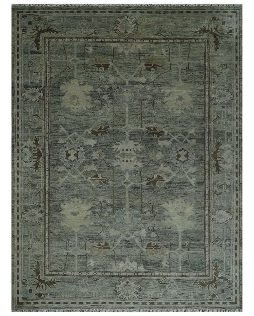Custom Made Hand Knotted Gray and Brown Oriental Oushak Multi Size Traditional Wool Areaa Rug