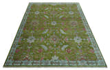 Custom Made Hand Knotted Green, Silver and Maroon Traditional Wool Area Rug