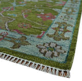 Custom Made Hand Knotted Green, Silver and Maroon Traditional Wool Area Rug