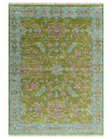 Custom Made Hand Knotted Green, Silver and Maroon Traditional Wool Area Rug