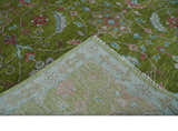 Custom Made Hand Knotted Green, Silver and Maroon Traditional Wool Area Rug