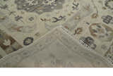 Custom Made Hand Knotted Ivory and Charcoal Medallion Pattern Wool Area Rug