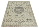 Custom Made Hand Knotted Ivory and Charcoal Medallion Pattern Wool Area Rug