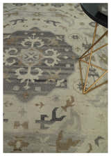Custom Made Hand Knotted Ivory and Charcoal Medallion Pattern Wool Area Rug