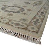 Custom Made Hand Knotted Ivory and Charcoal Medallion Pattern Wool Area Rug