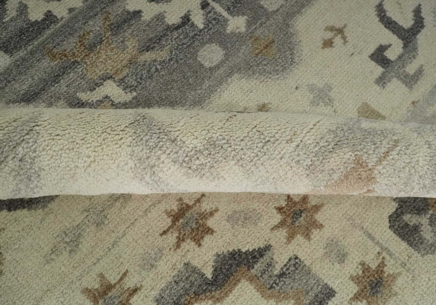 Custom Made Hand Knotted Ivory and Charcoal Medallion Pattern Wool Area Rug