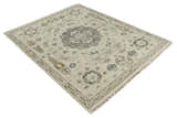 Custom Made Hand Knotted Ivory and Charcoal Medallion Pattern Wool Area Rug