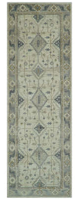 Custom Made Hand Knotted Ivory and Charcoal Traditional Tribal Natural Wool Area Rug, Kids, Living Room and Bedroom Rug