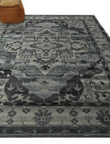 Custom Made Hand Knotted Ivory and Charcoal Traditional Wool Area Rug