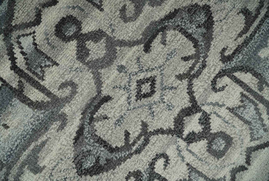 Custom Made Hand Knotted Ivory and Charcoal Traditional Wool Area Rug