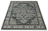 Custom Made Hand Knotted Ivory and Charcoal Traditional Wool Area Rug