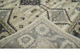 Custom Made Hand Knotted Ivory, Charcoal and Beige Traditional Wool Area Rug