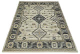 Custom Made Hand Knotted Ivory, Charcoal and Beige Traditional Wool Area Rug