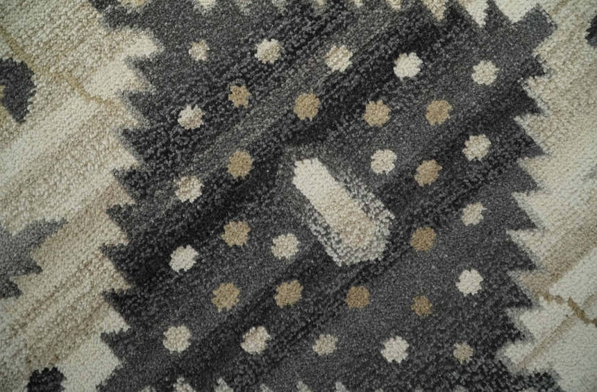 Custom Made Hand Knotted Ivory, Charcoal and Beige Traditional Wool Area Rug