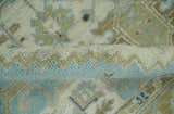 Custom Made Hand Knotted Ivory, Olive and Light Blue Traditional Wool Area Rug