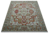 Custom Made Hand Knotted Ivory, Silver and Rust Traditional Wool Area Rug