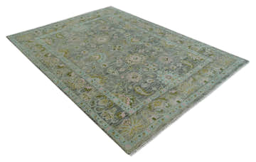 Custom Made Hand Knotted Moss Green Gray and Green Oriental Oushak Multi Size Traditional Wool Area Rug