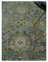 Custom Made Hand Knotted Moss Green Gray and Green Oriental Oushak Multi Size Traditional Wool Area Rug