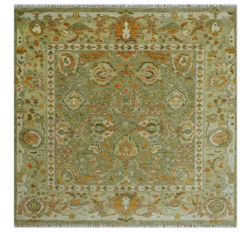 Custom Made Hand Knotted Olive and beige Traditional Vintage Style Antique Wool Rug