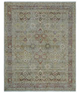 Custom Made Hand Knotted Olive and Rust Distressed Traditional Antique Look Wool Rug