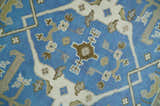 Custom Made Hand Knotted Oriental Oushak Blue and Ivory Wool Area Rug