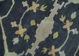 Custom Made Hand Knotted Oriental Oushak Charcoal, Ivory and Olive Wool Area Rug