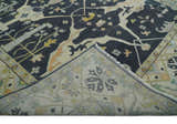 Custom Made Hand Knotted Oriental Oushak Charcoal, Ivory and Olive Wool Area Rug