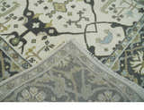 Custom made Hand Knotted Oriental Oushak Ivory, Charcoal and Olive Wool Area Rug