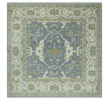 Custom Made Hand Knotted Oriental Oushak Ivory, Charcoal and Olive Wool Area Rug