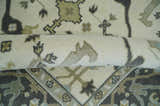Custom made Hand Knotted Oriental Oushak Ivory, Charcoal and Olive Wool Area Rug