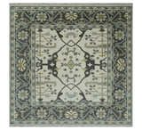 Custom made Hand Knotted Oriental Oushak Ivory, Charcoal and Olive Wool Area Rug