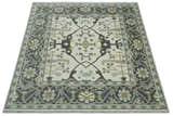 Custom made Hand Knotted Oriental Oushak Ivory, Charcoal and Olive Wool Area Rug