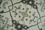 Custom made Hand Knotted Oriental Oushak Ivory, Charcoal and Olive Wool Area Rug