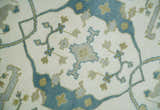 Custom Made Hand Knotted Oriental Oushak Ivory, Teal and Beige Wool Area Rug