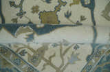Custom Made Hand Knotted Oriental Oushak Ivory, Teal and Beige Wool Area Rug