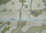 Custom Made Hand Knotted Oriental Oushak Ivory, Teal and Beige Wool Area Rug