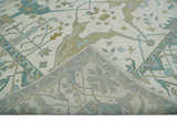 Custom Made Hand Knotted Oriental Oushak Ivory, Teal and Beige Wool Area Rug