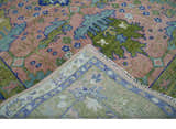 Custom Made Hand knotted Peach, Green and Blue Antique Design Area Rug