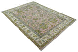 Custom Made Hand Knotted Peach, Ivory and Olive Traditional Style Wool Area Rug